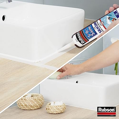 Rubson Mastic Salle de Bain Blanc Anti-Moisissures, Joint Silicone Multi-Matériaux Souple Étanche 280 ml
