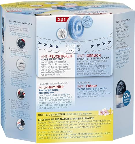 Pattex AERO 360° Wildblumenwiese Tabs Réduisent Humidité Mauvaises Odeurs, Remplement pour Déshumidificateur AERO 360°, 