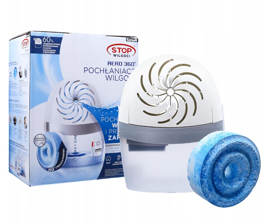 Ceresit PUREPOWER AERO 360° Absorbeur d'humidité anti-odeurs, 1 appareil + 1 tablette rechargeable (450 g), Déshumidific