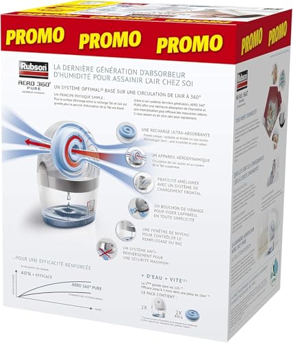 Rubson | Déshumidificateurs d’air Aéro 360° Pure : Absorbeurs d'humidité complet + 8 recharges – Idéal pour pièces de 20