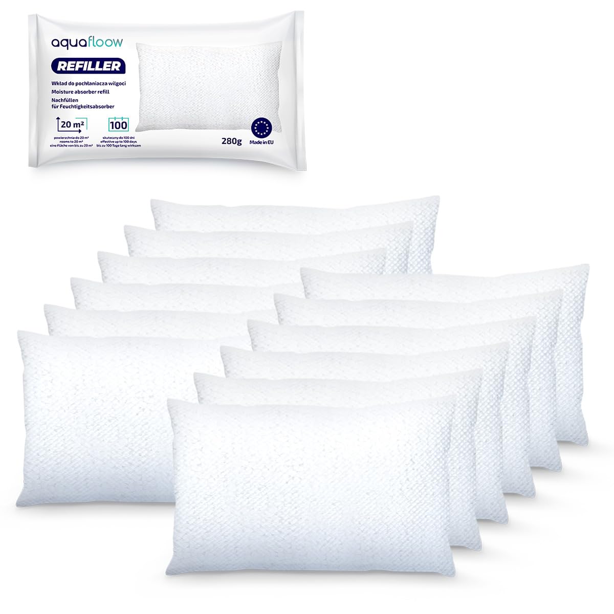 Recharges Ultra-Absorbantes Aquafloow pour Déshumidificateur 280 g | Contrôle des Moisissures 20 m² | 12 Sachets de Gran