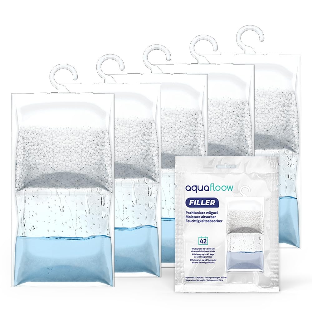 AquaFloow 5x210G Déshumidificateur suspendu Anti-humidité pour placard, Sac résistant à l'humidité avec fonction d'absor