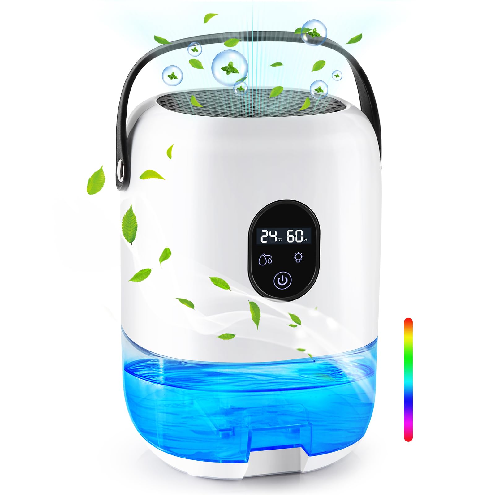 Deshumidificateur d'air BuzzoXerex 1000ML, silencieux avec affichage de température et d'humidité, 7 LED, mode sommeil, 