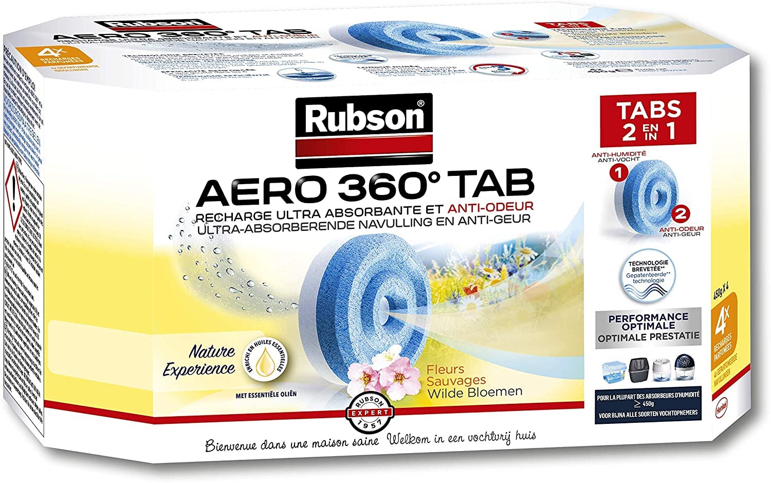 Recharges Rubson Déshumidificateur Aero 360° Fleurs Sauvages - Filtration complète - Convient pour les petites pièces - 