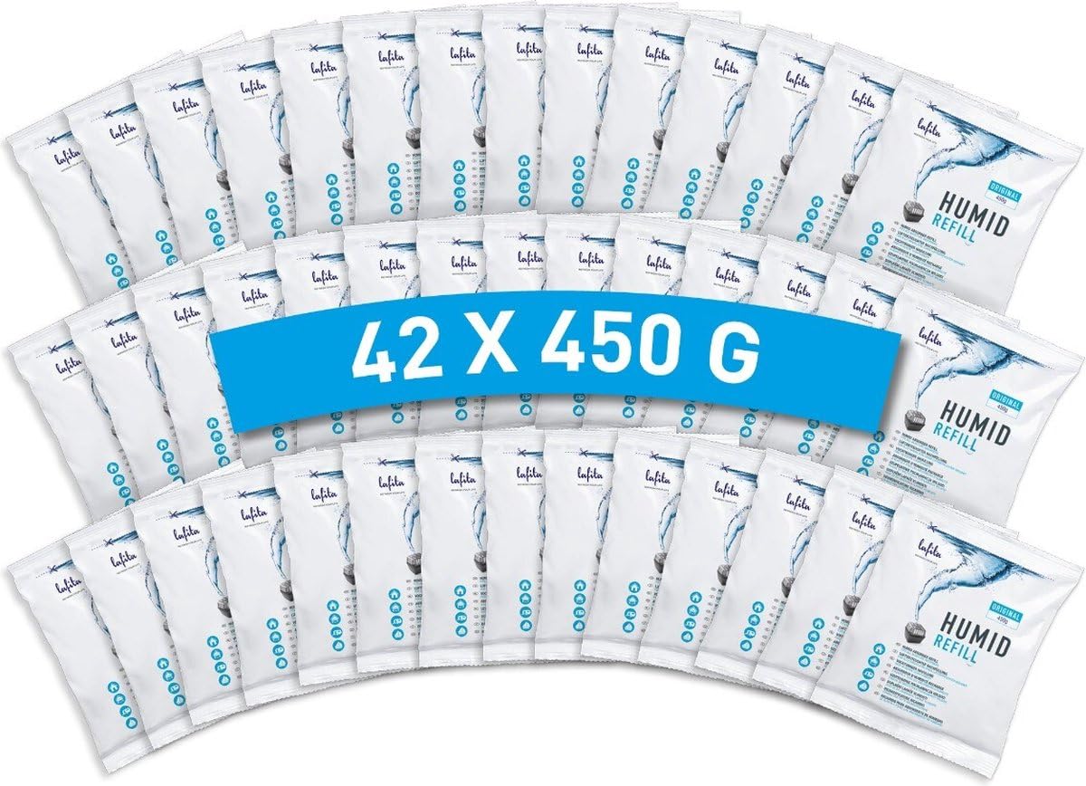 Lafita Lot de 42 recharges pour déshumidificateur d'air - Granulés de 450 g sans électricité - Recharge idéale pour appa